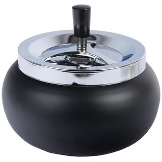Drehaschenbecher Metall 17cm - Bauchig Schwarz Matt (1 Stk)
