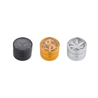 ChampHigh Grinder Alu 63mm - 4Parts Dollar/Skull/Hemp Leaf (1 x 9Stk)