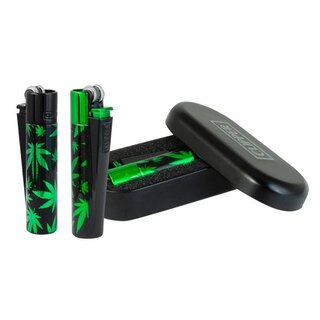 Clipper Feuerzeug Softflame Metal - Leaves Green (1 x 12Stk)