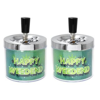 Drehaschenbecher Metall 9.5cm - Happy Weedend (1 Stk)