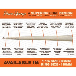 Pure Hemp - Unbleached Hemp Cones - King Size - Box (1000 Stk.)