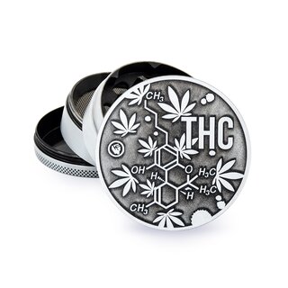 FireFlow - Metal Grinder 6cm 4P - Silver - THC Molecules (1 Stk.)